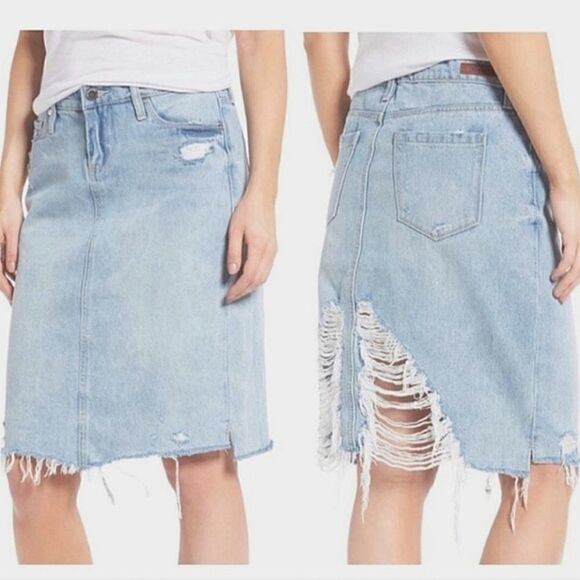 Blank NYC Denim Faithful Big Reveal Skirt Sz 28 Distressed - Picture 2 of 10